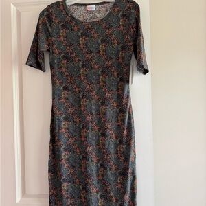 LuLaRoe Brown and Blue Sheath Midi Julia Dress Size S